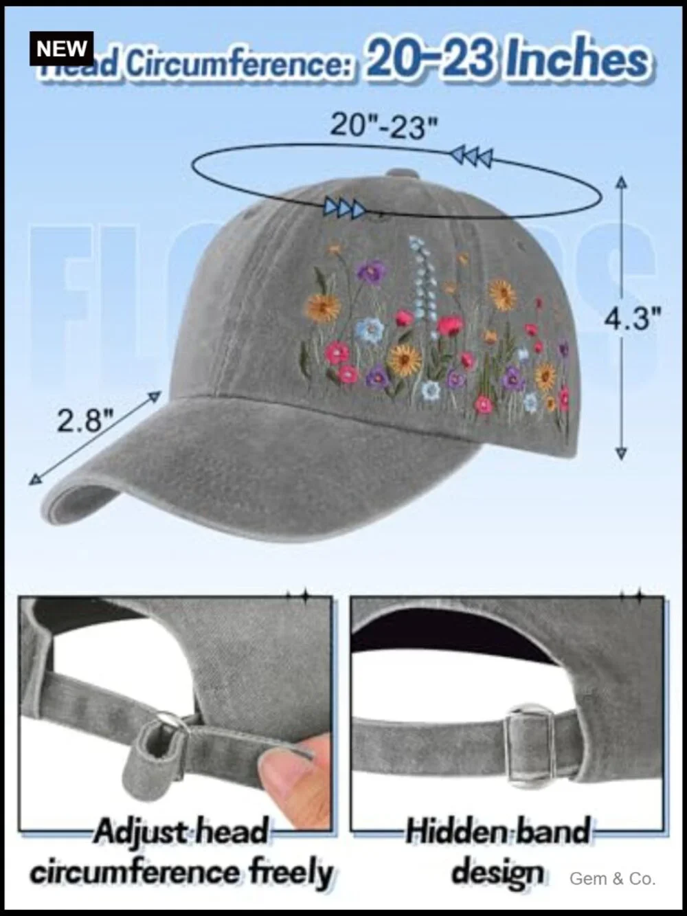 Adjustable Floral Embroidered Baseball Cap for Casual Wear Sun Protection